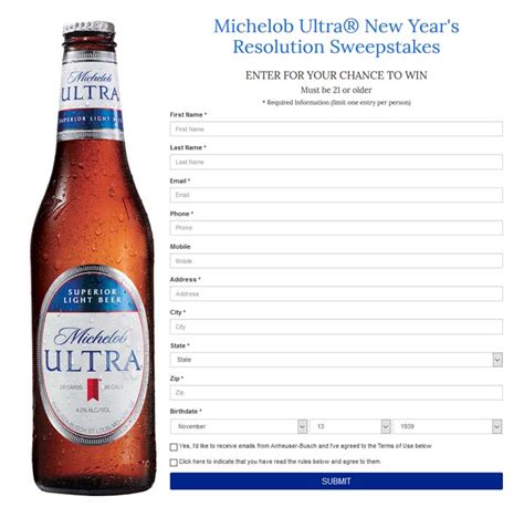 Michelob - Ultra New Years Resolution Sweepstakes